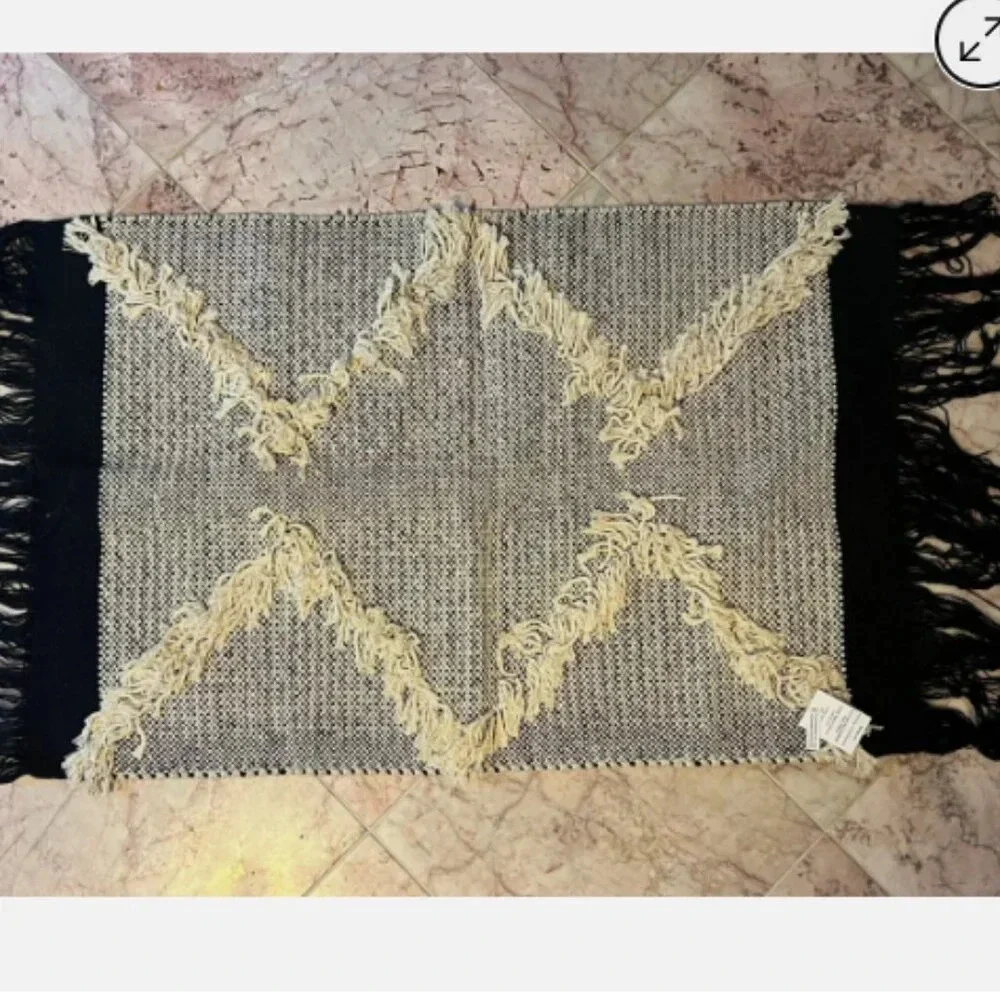 NEW Modern Farm House Rectangular Woven Cotton Fiber Floor Rug Mat 22x24in